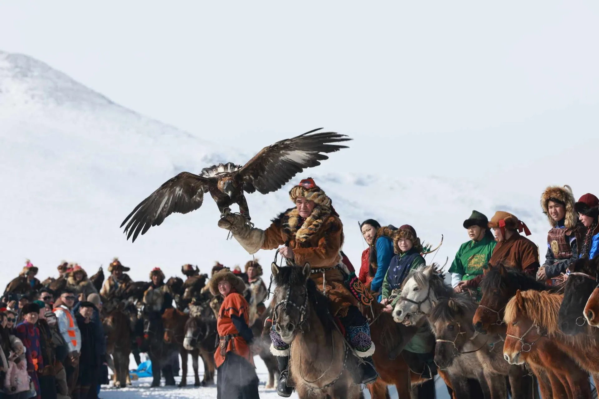 Kazakh Eagle hunters in winter
